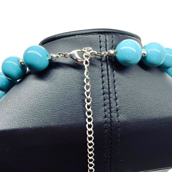 Robert Rose Choker Necklace Turquoise Blue Beaded Plastic Spring Ring Kawaii - Picture 2 of 16